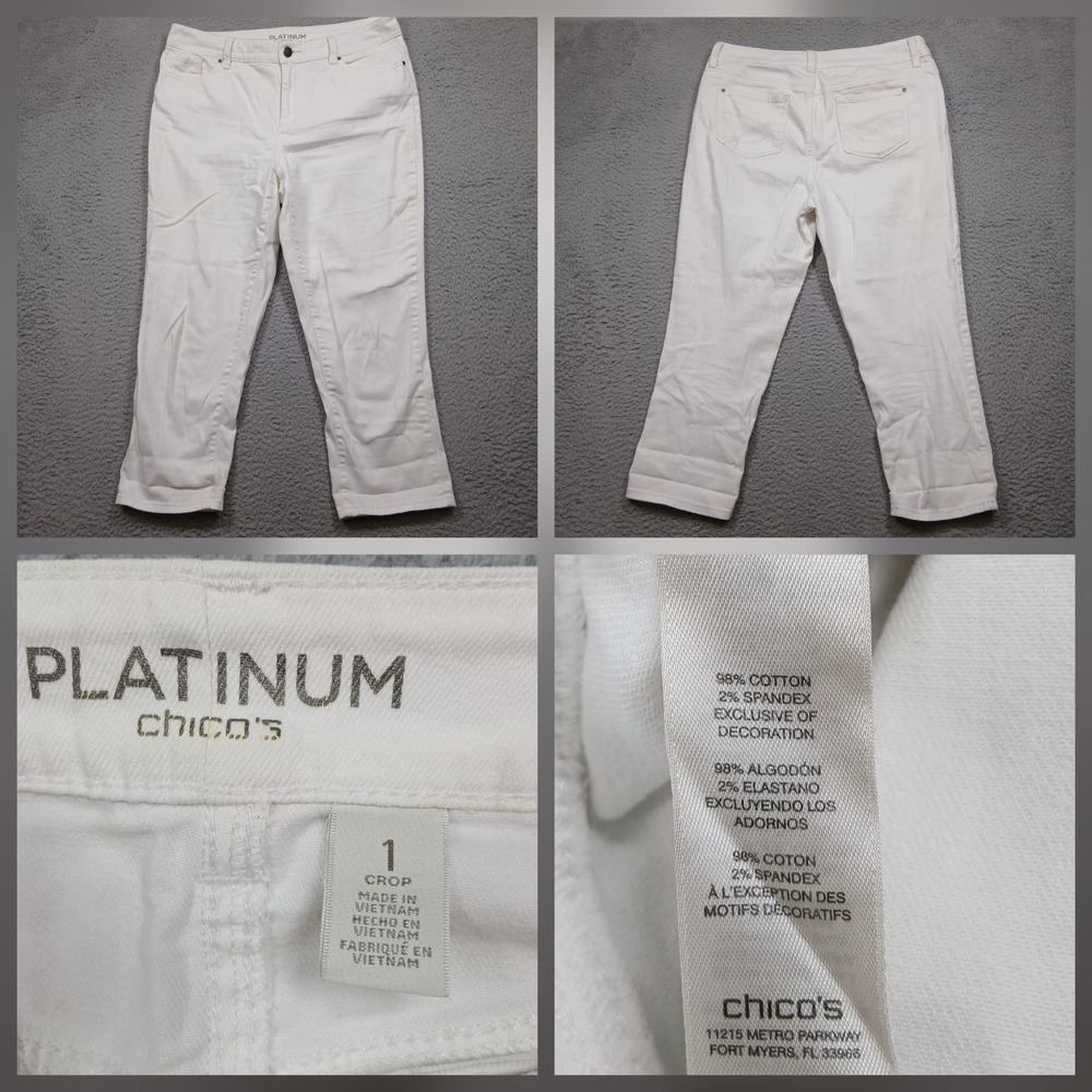 Chico's Platinum Crop Jeans Women's Size 1 White Stretch Denim